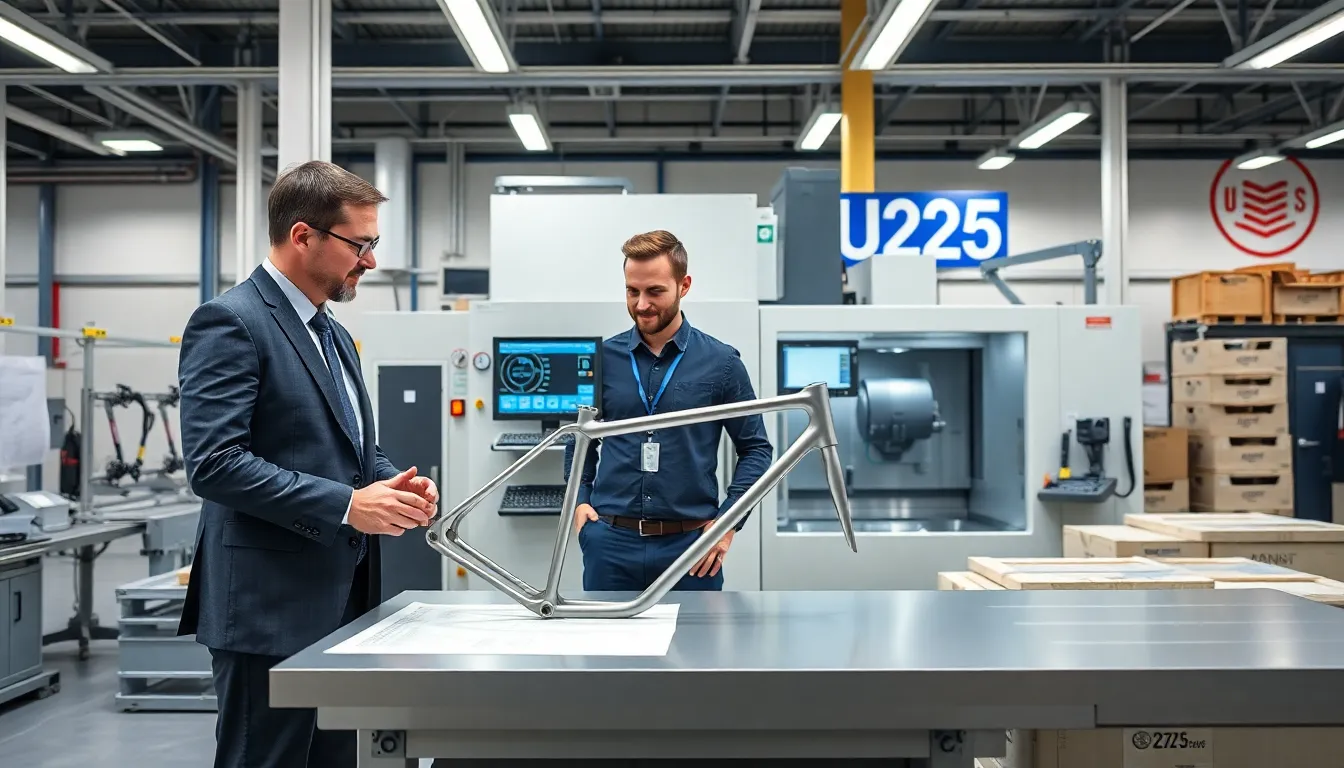 engineers inspecting cnc manufactured bike frames in a modern us factory
